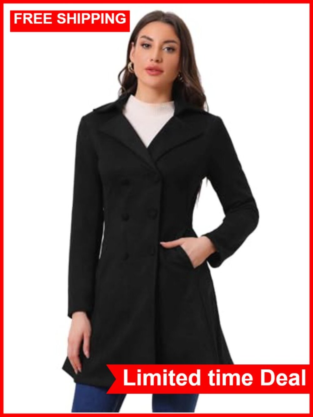 Faux Suede Trench Coat Notched Lapel A-Line Winter Coat